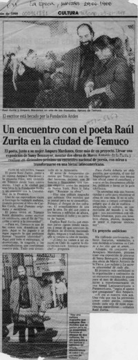 Un encuentro con el poeta Raúl Zurita en la ciudad de Temuco  [artículo] Flor de Aguilera.