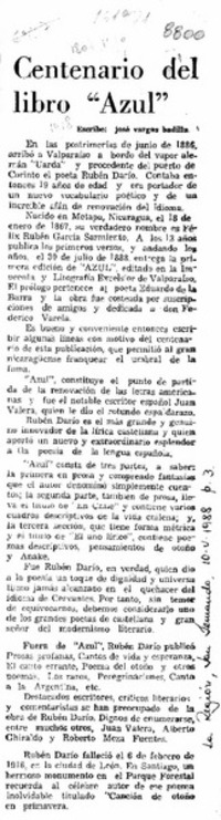 Centenario del libro "Azul"  [artículo] José Vargas Badilla.