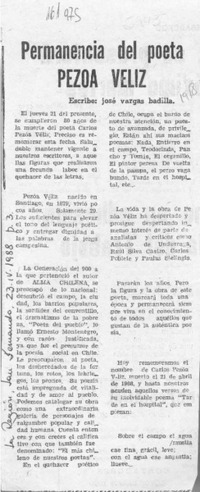 Permanencia del poeta Pezoa Véliz  [artículo] José Vargas Badilla.