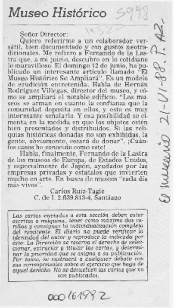 Museo Histórico  [artículo] Carlos Ruiz-Tagle.