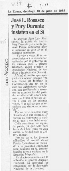 José L. Rosasco y Pury Durante insisten en el Sí  [artículo].