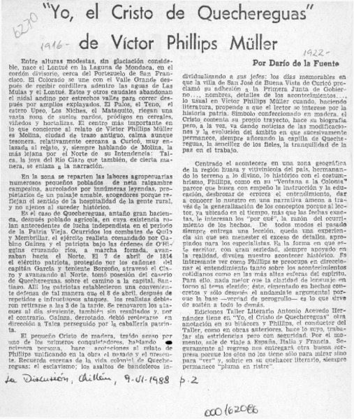 "Yo, el Cristo de Quechereguas" de Víctor Phillips Müller  [artículo] Darío de la Fuente.