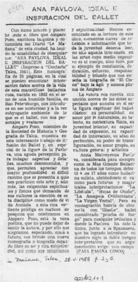 Anna Pavlova, ideal e inspiración del ballet  [artículo] Patricio Gómez Retamal.