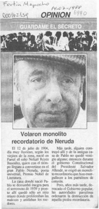 Volaron monolito recordatorio de Neruda  [artículo].