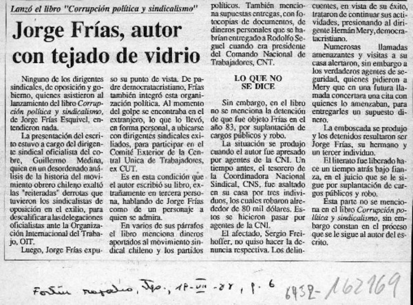 Jorge Frías, autor con tejado de vidrio  [artículo].