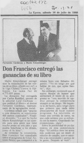 Don Francisco entregó las ganancias de su libro  [artículo].