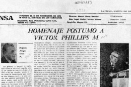 Homenaje póstumo a Víctor Phillips M.  [artículo] Miguel Angel Díaz A.