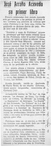 José Arraño Acevedo su primer libro  [artículo].