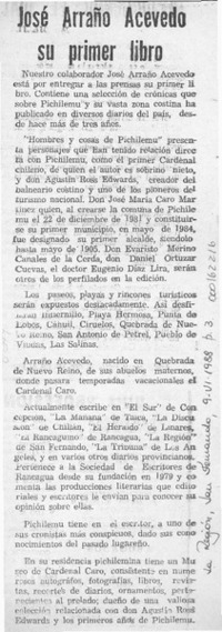 José Arraño Acevedo su primer libro  [artículo].