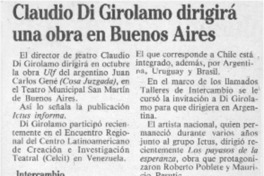 Claudio Di Girolamo dirigirá una obra en Buenos Aires  [artículo].
