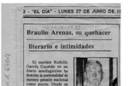 Braulio Arenas, su quehacer literario e intimidades  [artículo] Hugo Thénoux Moure.