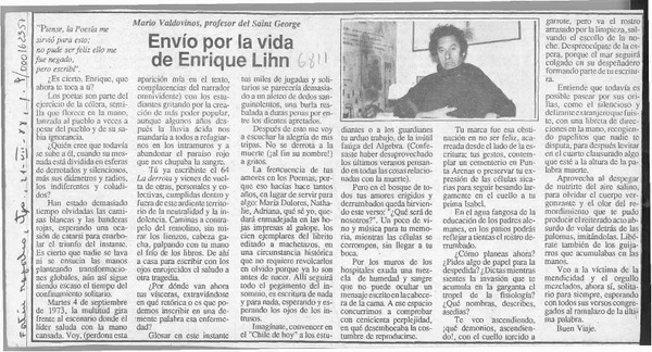 Envío por la vida de Enrique Lihn  [artículo] Mario Valdovinos.