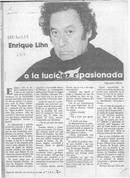 Enrique Lihn o la lucidez apasionada  [artículo] Virginia Vidal.