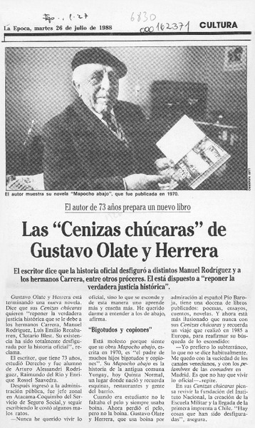 Las "Cenizas chúcaras" de Gustavo Olate y Herrera  [artículo].