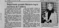 Importante premio literario logra escritora de Caldera