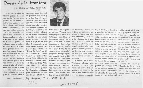 Poesía de la Frontera  [artículo] Wellington Rojas Valdebenito.