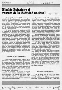 Nicolás Palacios y el rescate de la identidad nacional  [artículo] H. E. F. P.
