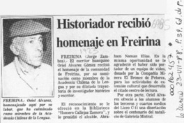 Historiador recibió homenaje en Freirina  [artículo] Jorge Zambra.