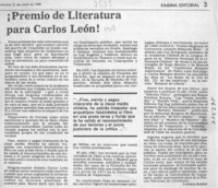 Premio de literatura para Carlos León!  [artículo] Lautaro Robles.