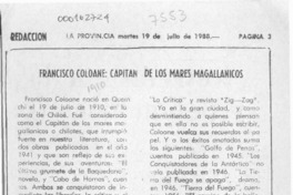 Francisco Coloane, capitán de los mares magallánicos  [artículo] L. E. Rojas.