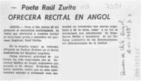 Poeta Raúl Zurita ofrecerá recital en Angol  [artículo].