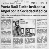 Poeta Raúl Zurita invitado a Angol por la Sociedad Médica  [artículo].
