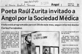 Poeta Raúl Zurita invitado a Angol por la Sociedad Médica  [artículo].