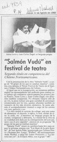 "Salmón vudú" en festival de teatro