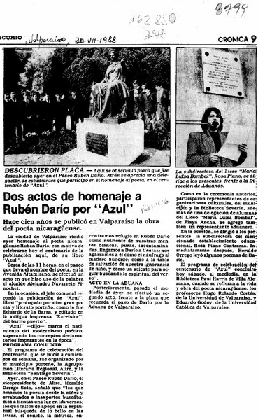 Dos actos de homenaje a Rubén Darío por "Azul"  [artículo].