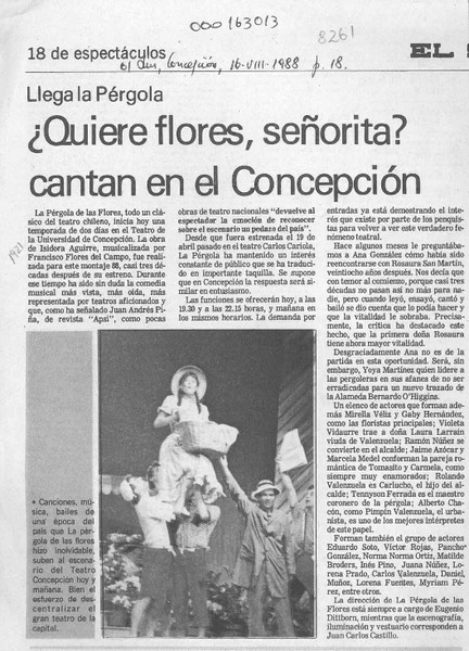 Quiere flores, señorita? cantan en el Concepción  [artículo].
