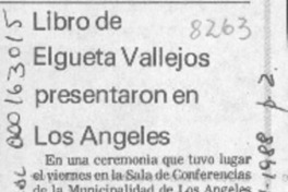 Libro de Elgueta Vallejos presentaron en Los Angeles  [artículo].