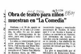 Obra de teatro para niños muestran en "La Comedia"  [artículo].