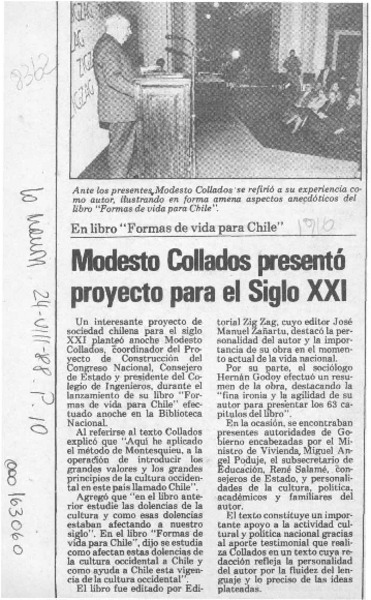 Modesto Collados presentó proyecto para el siglo XXI  [artículo].