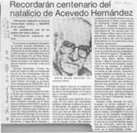 Recordarán centenario del natalicio de Acevedo Hernández  [artículo].