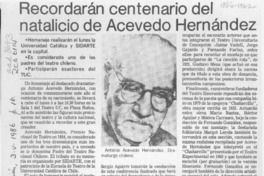 Recordarán centenario del natalicio de Acevedo Hernández  [artículo].