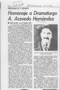 Homenaje a dramaturgo A. Acevedo Hernández  [artículo].