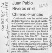 Juan Pablo Riveros en el Chileno-Francés  [artículo].