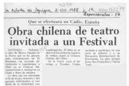 Obra chilena de teatro invitada a un Festival  [artículo].