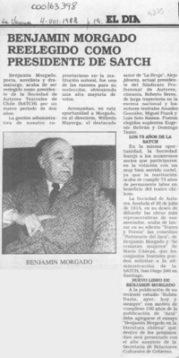 Benjamín Morgado reelegido como presidente de SATCH  [artículo].