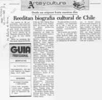 Reeditan "Biografía cultural de Chile"  [artículo].