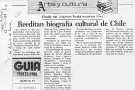 Reeditan "Biografía cultural de Chile"  [artículo].