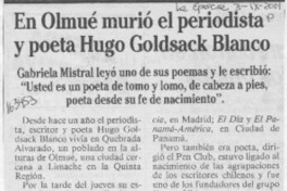 En Olmué murió el periodista y poeta Hugo Goldsack Blanco  [artículo].
