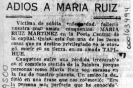 Adiós a María Ruiz  [artículo] Amparo Pozo.
