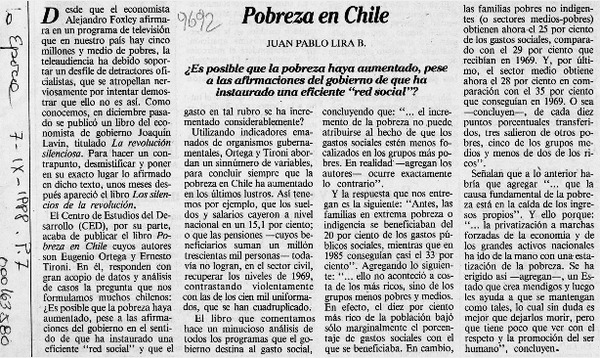 Pobreza en Chile  [artículo] Juan Pablo Lira B.