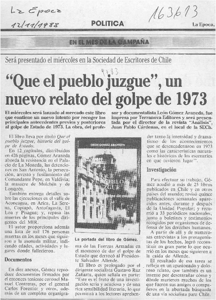 "Que el pueblo juzgue", un nuevo relato del golpe de 1973  [artículo].