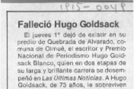 Falleció Hugo Goldsack  [artículo].