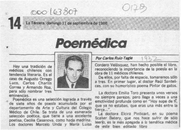 Poemédica  [artículo] Carlos Ruiz-Tagle.