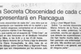 "La Secreta obscenidad de cada día" se presentará en Rancagua  [artículo].