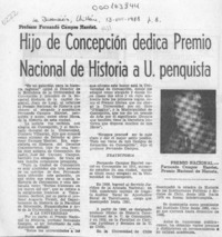Hijo de Concepción dedica Premio Nacional de Historia a U. penquista  [artículo].