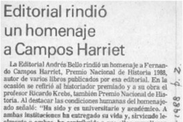 Editorial rindió un homenaje a Campos Harriet  [artículo].